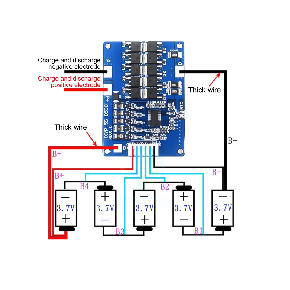 Bảng mạch bảo vệ pin lithium Pcbfun 5S BMS 18650 21V