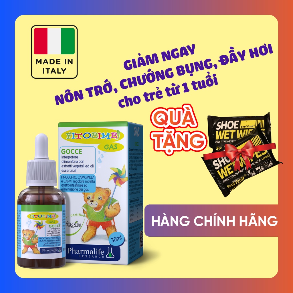 GIẢM NGAY - Nôn trớ, chướng bụng, đầy hơi, khó tiêu - Cho trẻ từ 1 ngày tuổi -Fitobimbi GAS-Nhập khẩu trực tiếp từ Italy