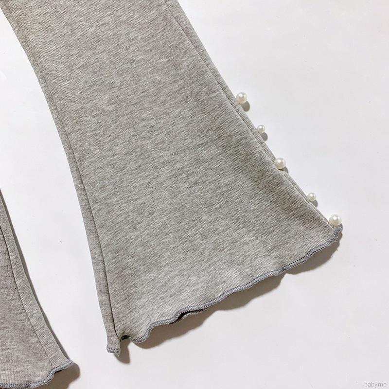 Quần legging bé gái ống loe đính ngọc trai đơn giản thời trang