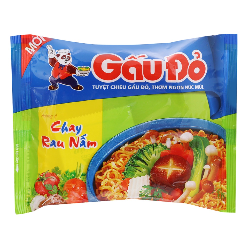 [HSD T2-2024] Thùng 30 Gói Mì Gấu Đỏ Chay Rau Nấm 62g/gói