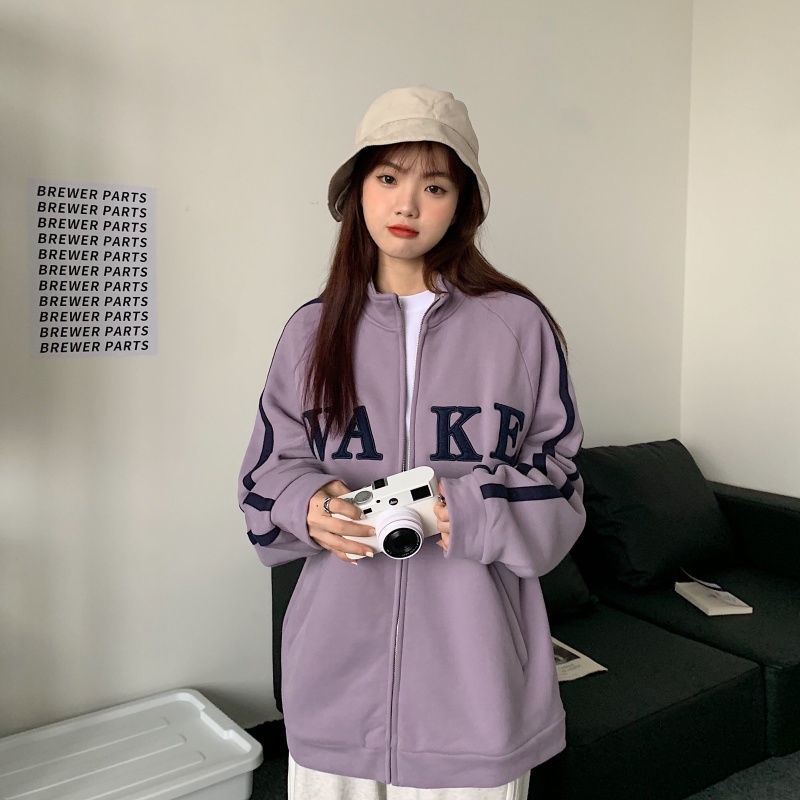 Áo Khoác Thể Thao Dáng Rộng In Chữ Đơn Giản Kiểu Hàn Quốc Thời Trang Mùa Thu 2022