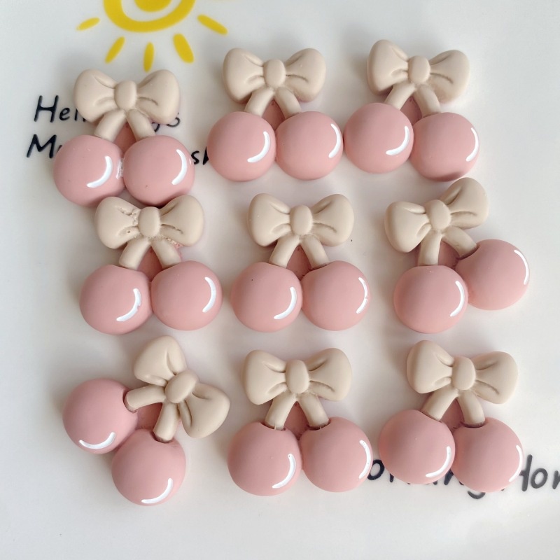 Set 10 Nút Thắt Hình Ly Cà Phê / Trà Sữa / Cherry / Nơ Diy Bằng Nhựa Resin Để Trang Trí Ốp Điện Thoại