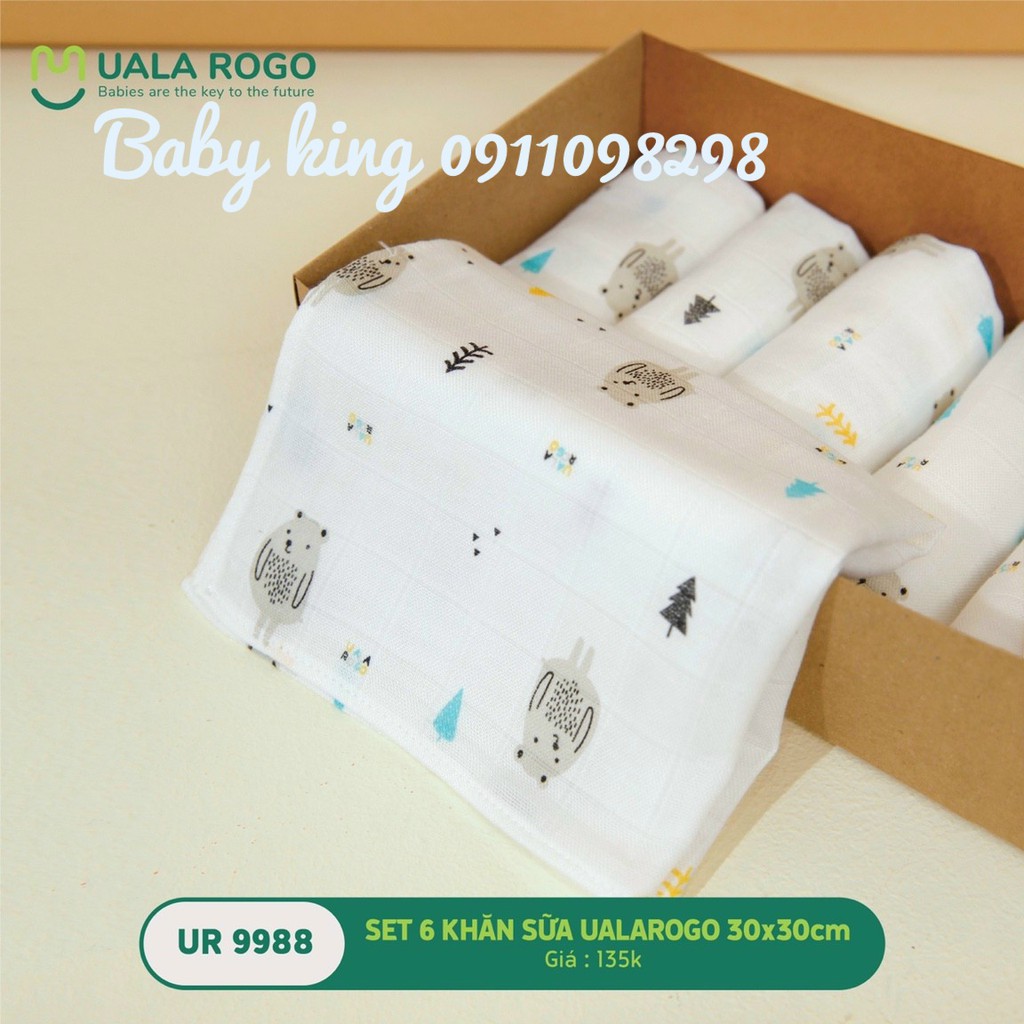 UR 9988. Set 6 Khăn sữa Uala &amp; Rogo sợi tre 30x30cm