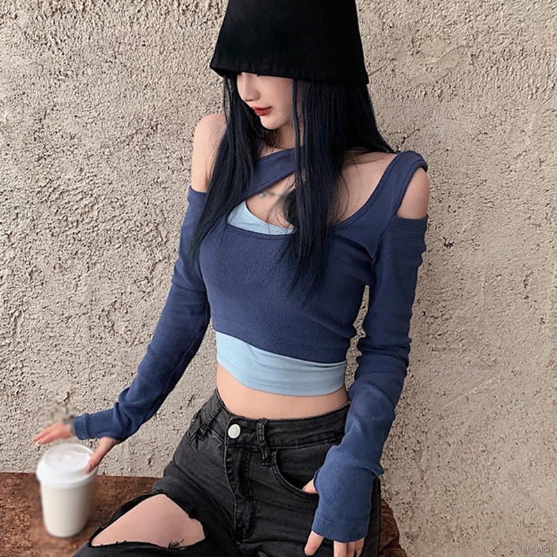 Bộ áo sát nách trong + áo croptop thiết kế cắt táo bạo phong cách cá tính quyến rũ cho nữ