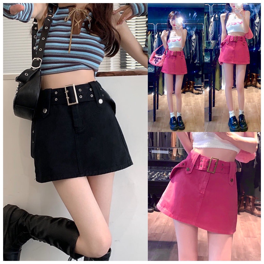 Chân váy jean ngắn lưng cao phong cách thời trang cho nữ .alohashop91