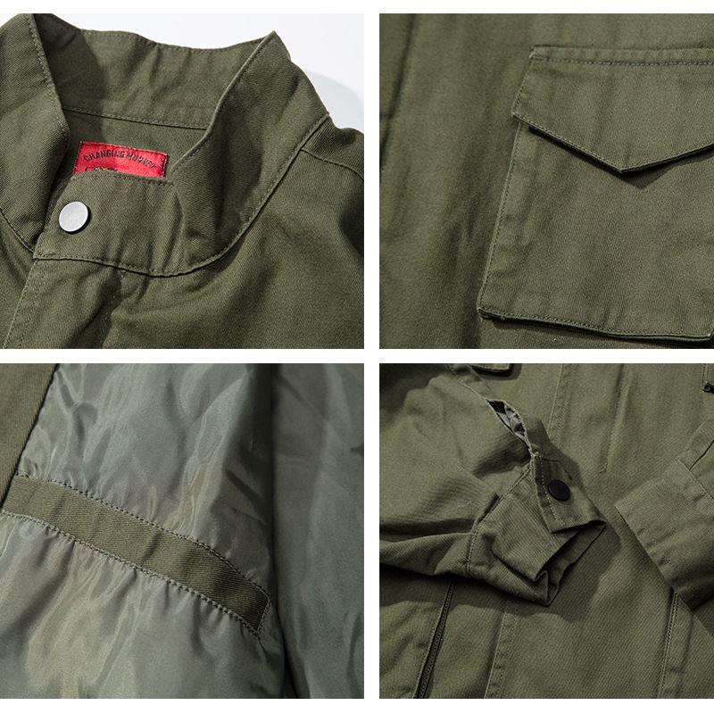 Áo Khoác Bóng Chày Dáng Rộng Phối Nhiều Túi Màu Đen Thời Trang Xuân Thu Cho Nam