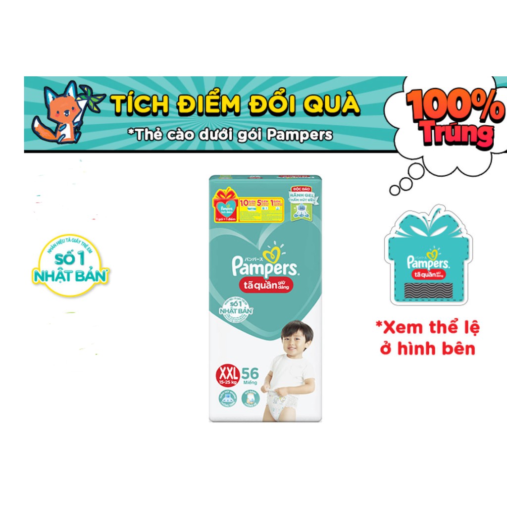 (có mã tích điểm)Tã/bỉm quần Pamper M74/L68/XL62/XXL56