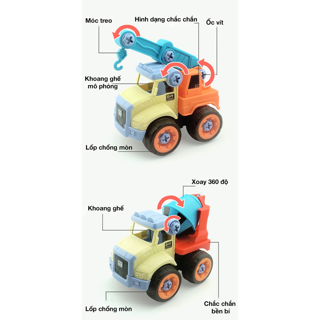 Bộ đồ chơi trẻ em xe kỹ thuật công trình KAVY gồm 4 xe cho bé tự lắp ráp nâng cao khả năng thực hành của trẻ