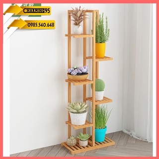 Kệ/vách trang trí ziczac bằng tre 6 tầng 45x22x125 re0406