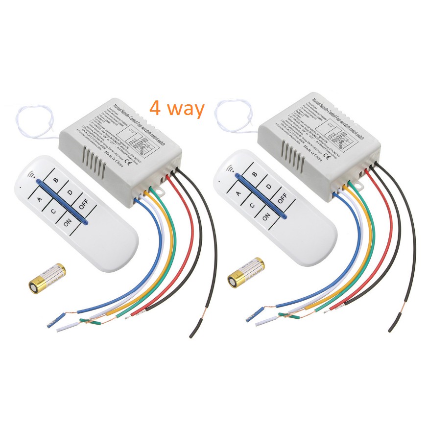 Bộ 2 công tắc điều khiển từ xa sóng RF 4 cổng xuyên tường (4 đèn,4 kênh),công tắc không dây