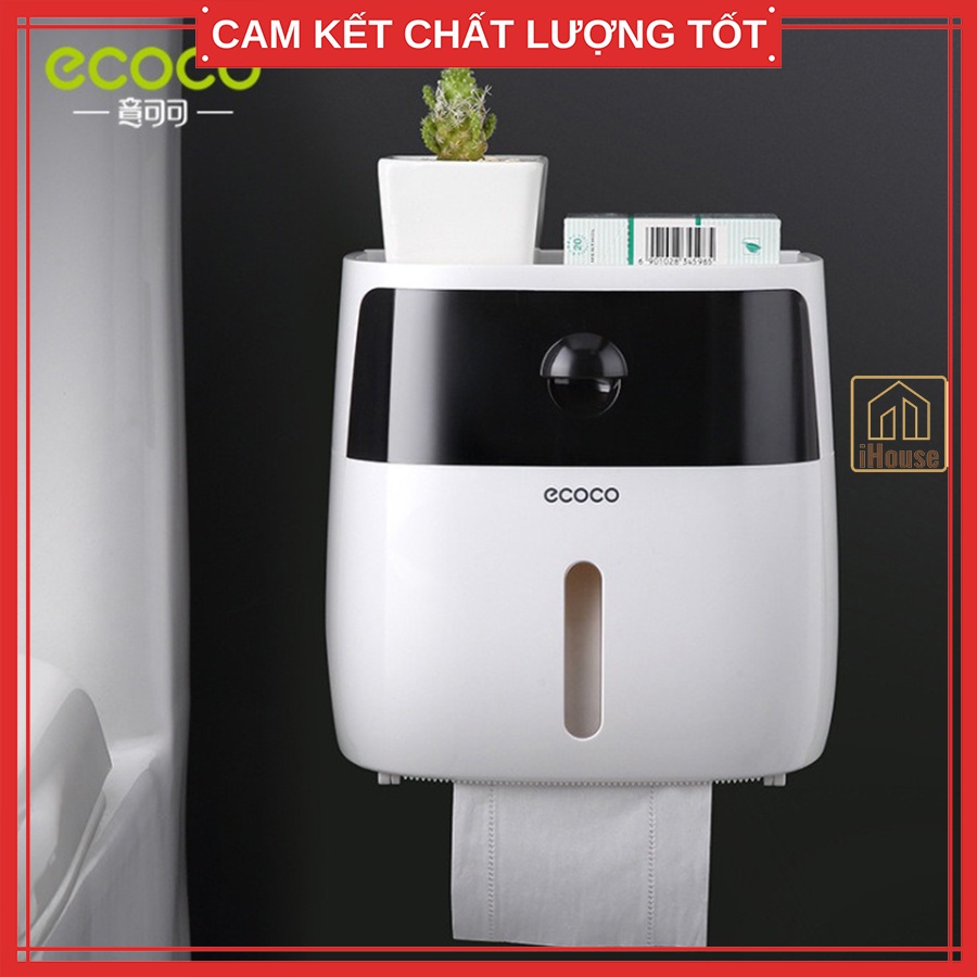 Hộp đựng giấy vệ sinh Ecoco 2 tầng treo tường, Kệ treo giấy vệ sinh đa năng để điện thoại tiện lợi iHouse