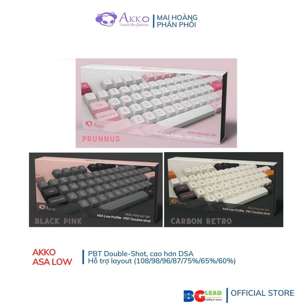 Bộ sư tập keycap cho bàn phím cơ AKKO - ASA Low Profile Black Pink| Carbon Retro| Prunnus - Mai Hoàng PP