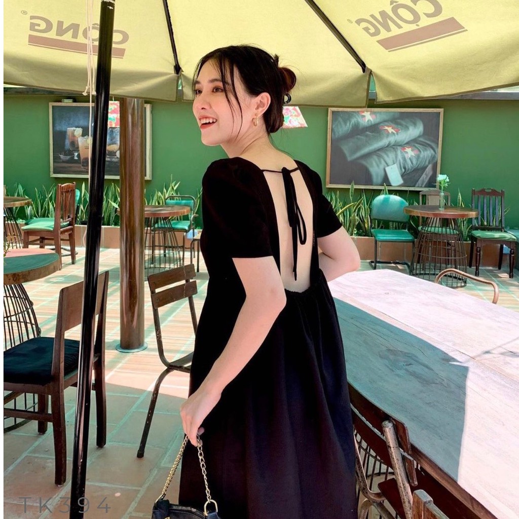 Đầm babydoll nhún ngực hở lưng