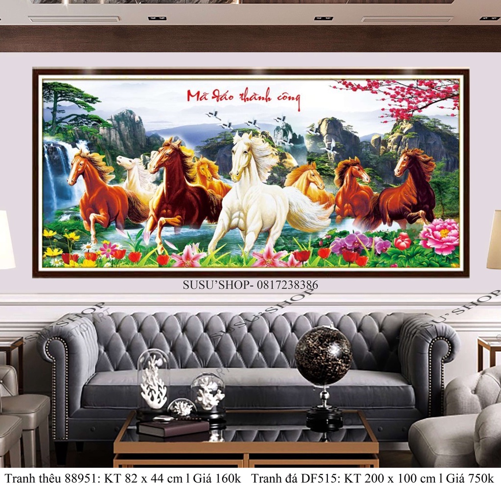 tranh thêu chữ thập ( giá sỉ) Ngựa Mã Đáo Thành Công 88951 (82 × 44 cm)