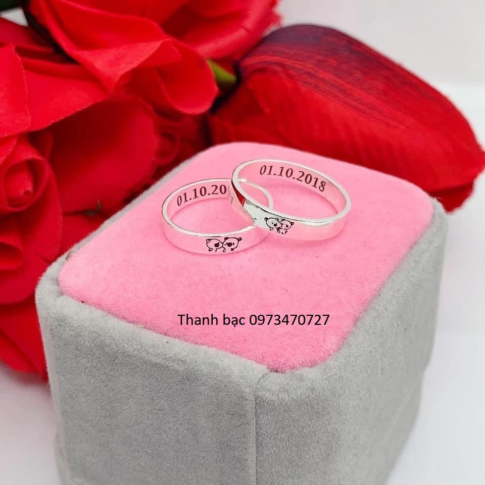 Nhẫn đôi - nhẫn đôi bạc ta khắc free sơn đen - kèm hình ngộ ngĩnh
