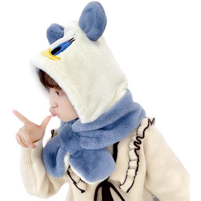 Mũ len tai gấu, nón len cho bé hình vịt donal siêu cute, mũ kèm khăn và găng tay