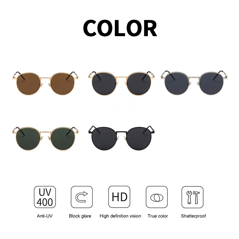 COD Kính Mát Gọng Tròn Nhỏ Bằng Kim Loại Chống Tia Uv400 Thời Trang Hàng Mới Chất Lượng Cao Phong Cách Retro Cho Nam Và Nữ