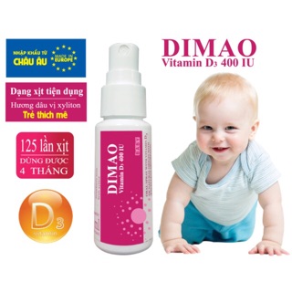 Vitamin D3 dạng xịt Dimao, đến từ châu Âu, tiện dụng, hấp thu nhanh, không sợ quá liều, lọ 25ml
