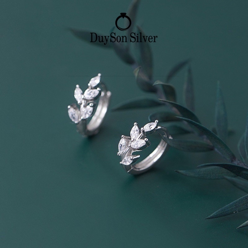 Khuyên tai bạc nữ vòng tròn lá nguyệt quế, Bông tai bạc Ý 925 mạ vàng trắng DUYSON SILVER (1 đôi) [KVDDXK3]