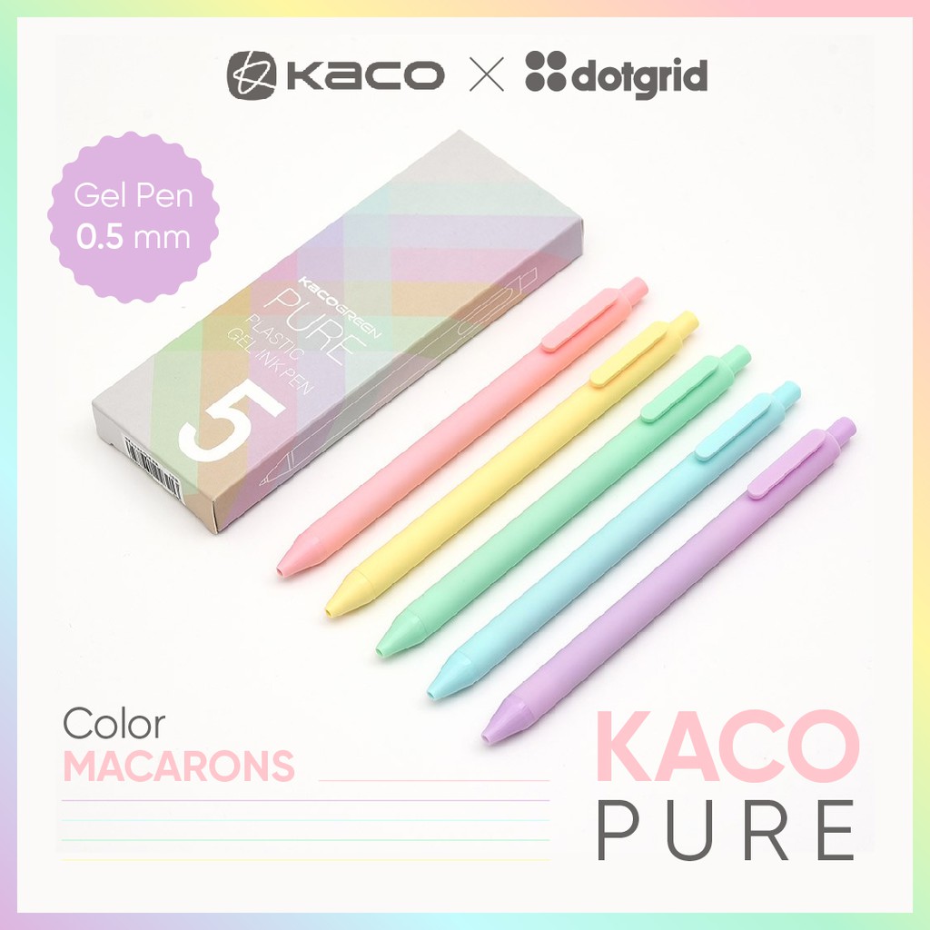 Bộ 5 bút gel KACO PURE Macarons màu Pastel mực nhiều màu (hàng chính hãng)