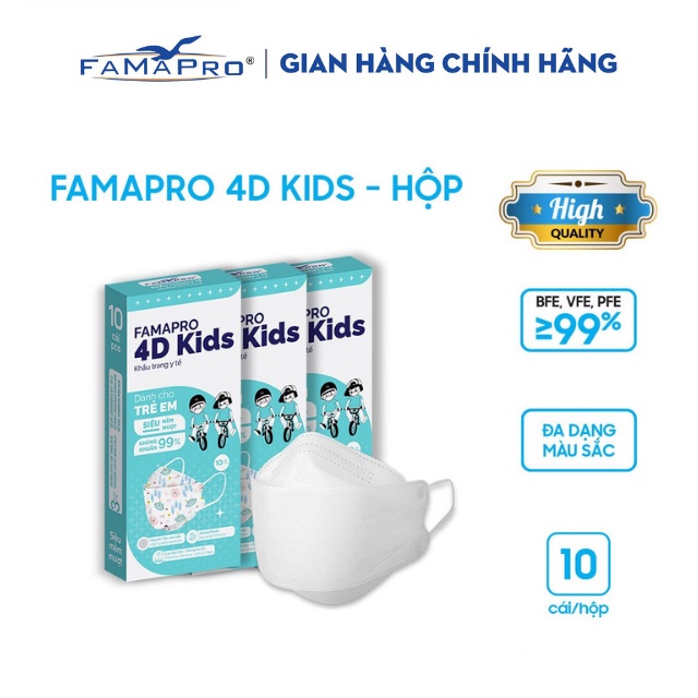 ĐỦ HÌNH DỄ THƯƠNG- COMBO 3- HỘP 10 CÁI] Khẩu trang y tế cao cấp trẻ em kháng khuẩn Famapro 4D Kids