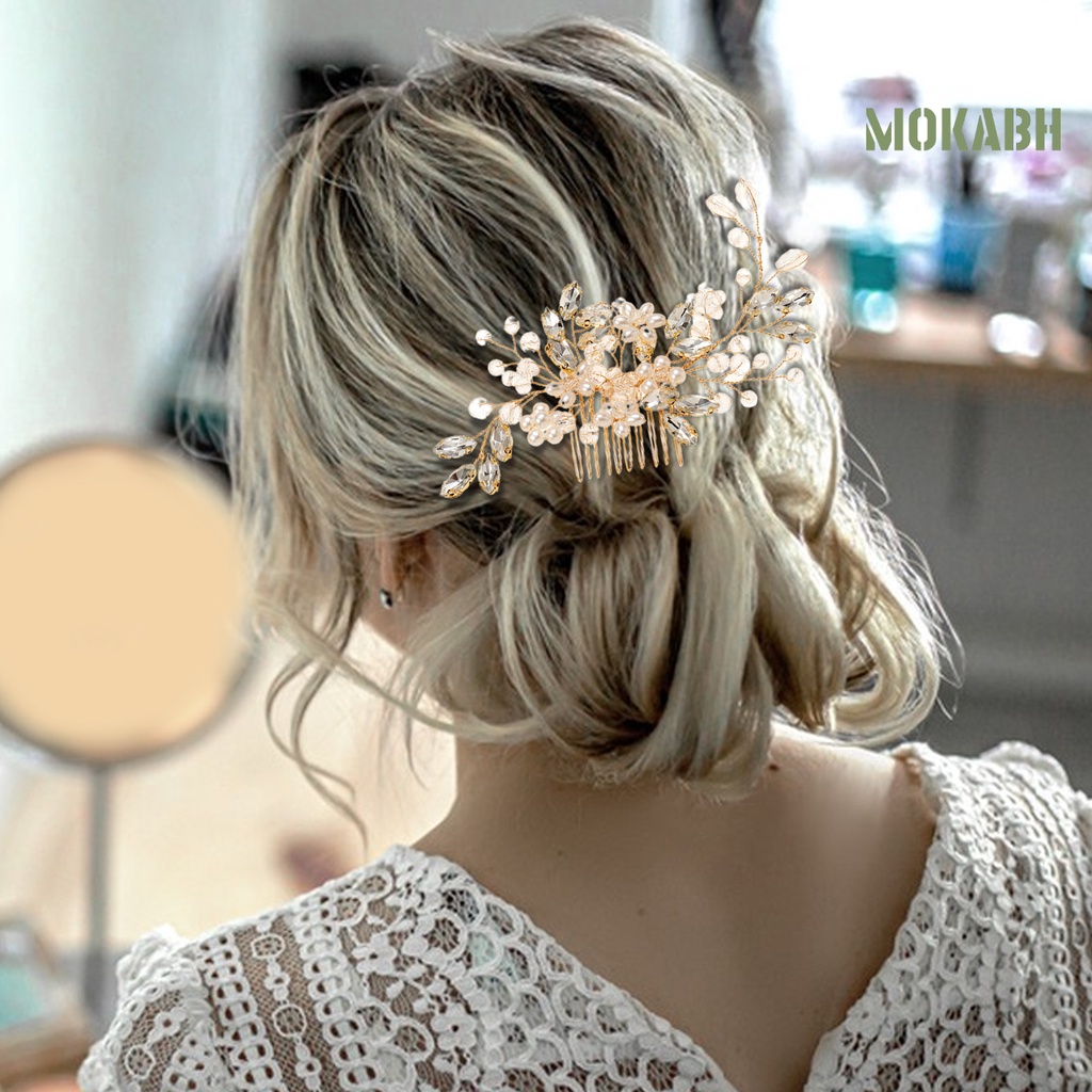 Lược Cài Tóc Đính Ngọc Trai Nhân Tạo Handmade Chống Trượt Dành Cho Cô Dâu