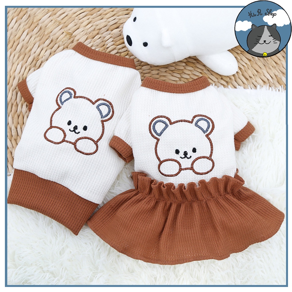 Áo Váy Cặp Đôi Chó Mèo Thú Cưng Phong Cách Hàn Quốc In Hình Gấu Dễ Thương Xuân Hè Dành Cho Thú Cưng