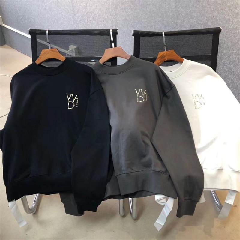 WE11DONE Áo nỉ cổ tròn bằng cotton nguyên chất in chữ hạt sứ nóng bỏng cho nam và nữ