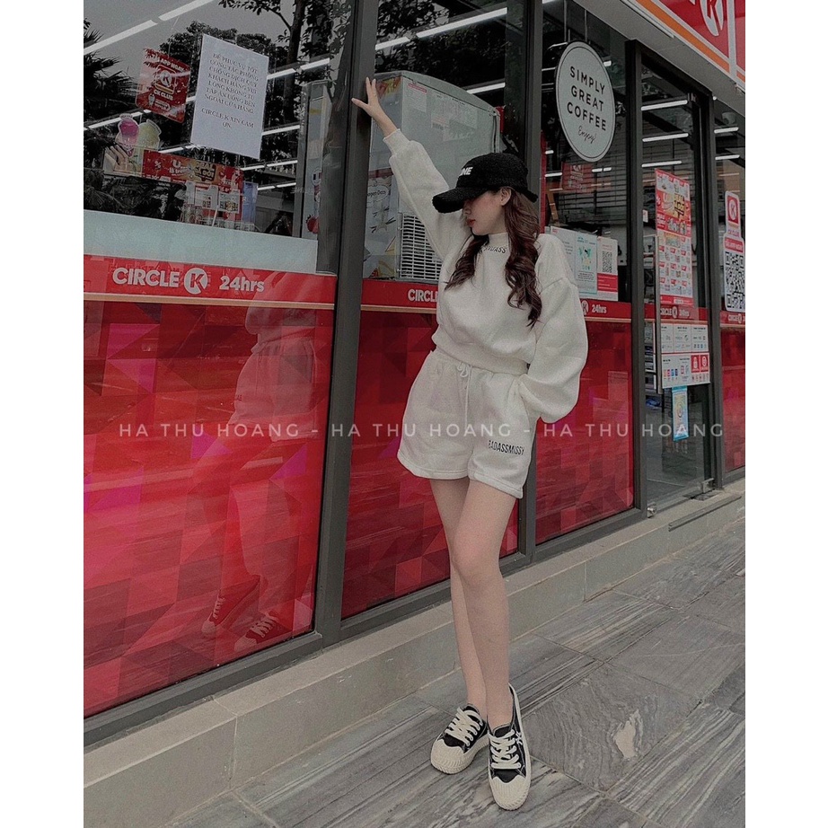 Set bộ 2 món đi chơi với áo cổ tròn form rộng kèm quần đùi  chất nỉ cao cấp mềm mịn