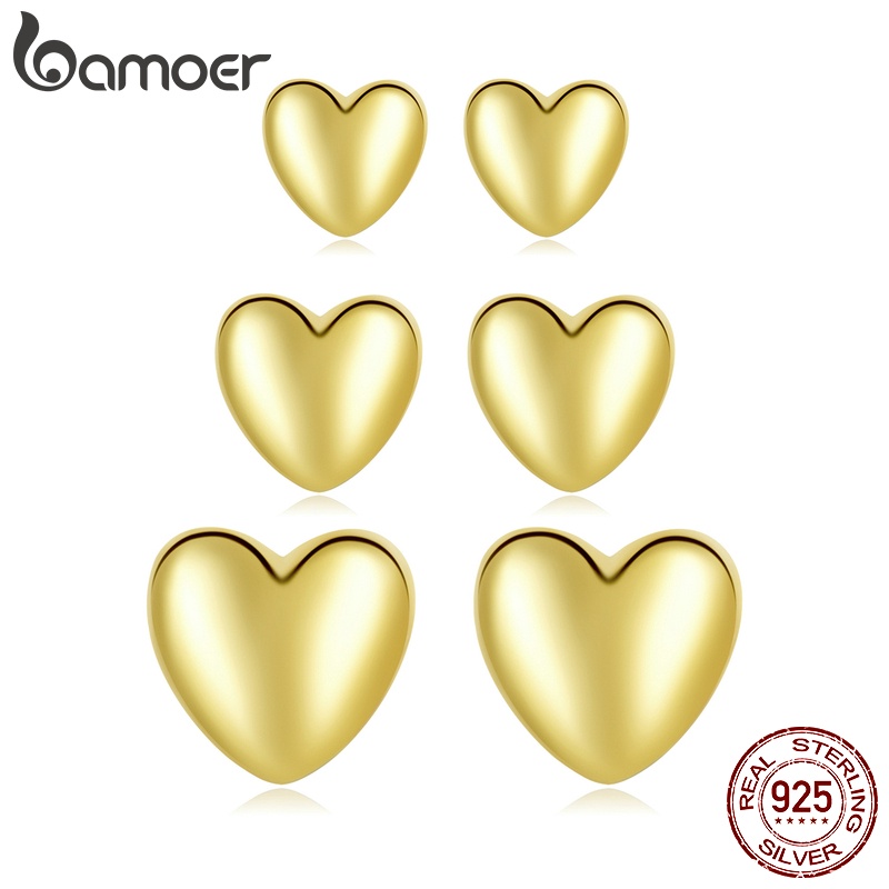 Bông tai bạc 925 BAMOER hình trái tim đơn giản