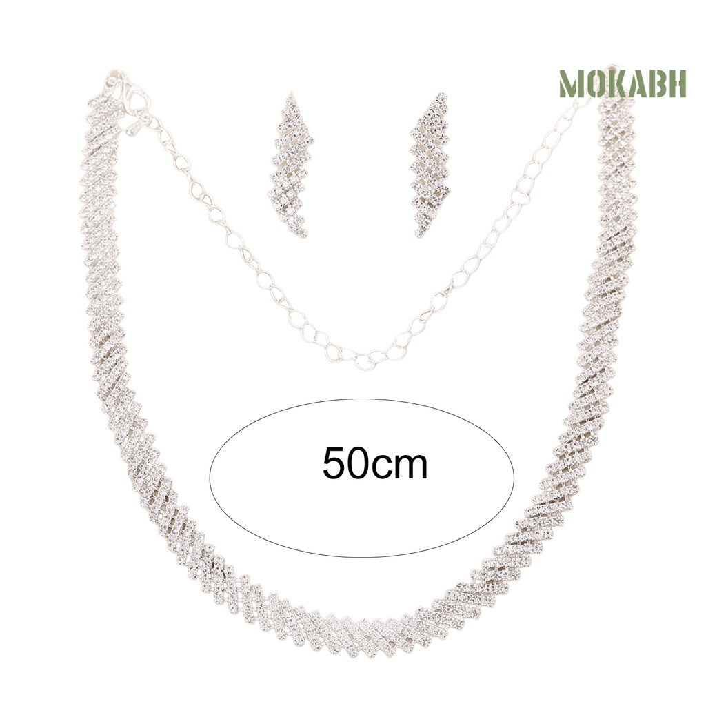 1 Set Vòng cổ Và Bông Tai Bằng Hợp Kim Đính Đá Lấp Lánh Sang Trọng