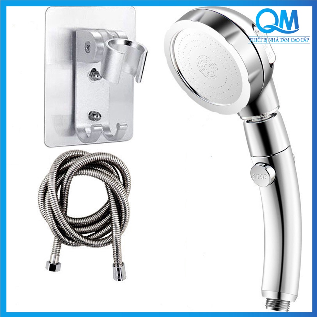 Bộ vòi sen tăng áp 3 chế độ nước bằng nhựa ABS cao cấp mạ Crom màu bạc cổ thể xoay 360 độ tiện dụng