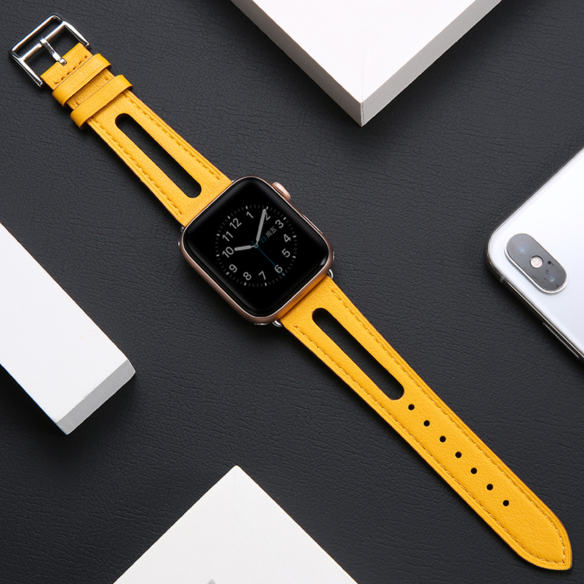 Dây đeo thay thế cho đồng hồ thông minh Apple Watch Series Se 6 5 4 3 2 1 40mm 38mm 42mm 44mm bằng da