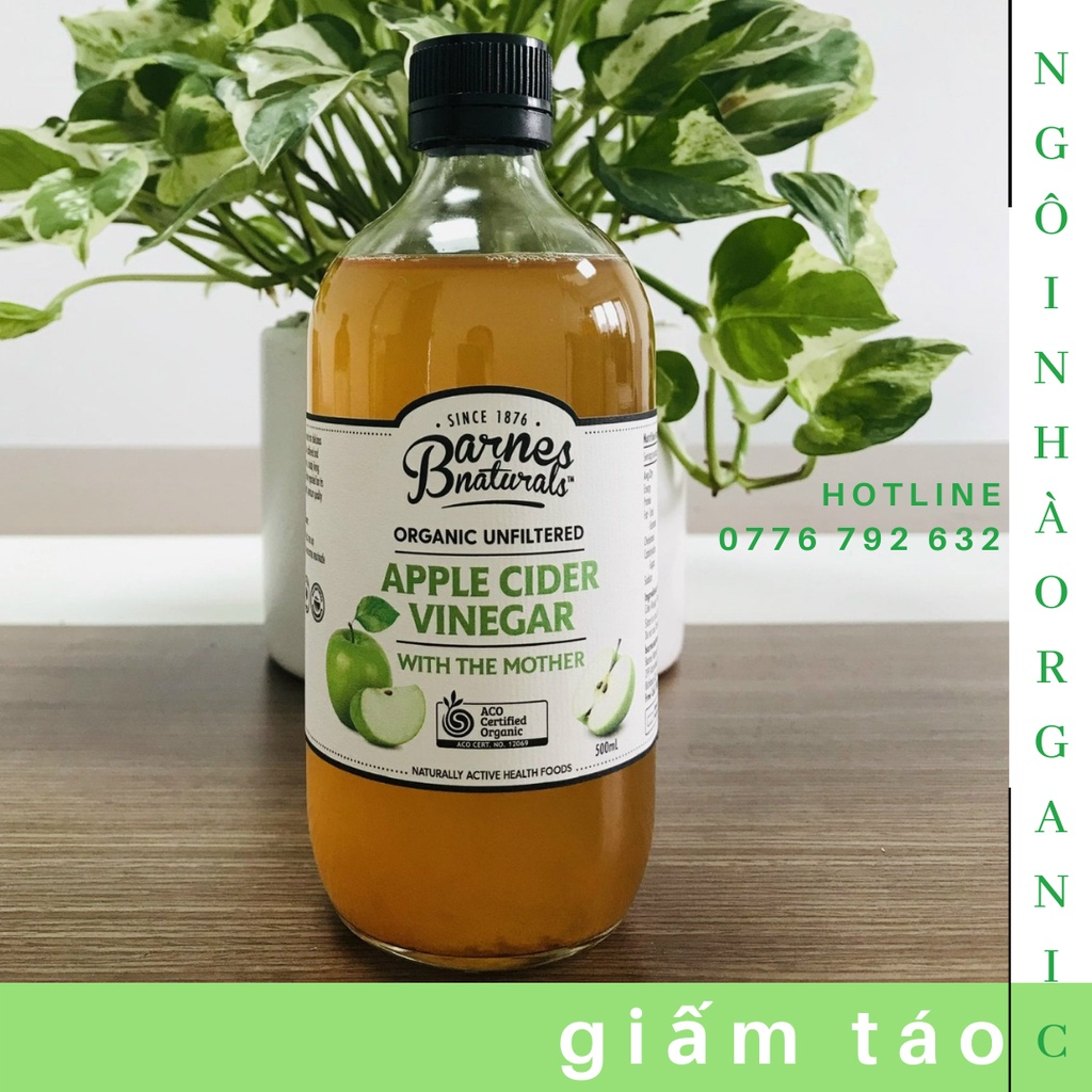 Giấm táo hữu cơ Barnes Naturals 500ml (có giấm cái) Organic Apple Cider Vinegar (with mother)