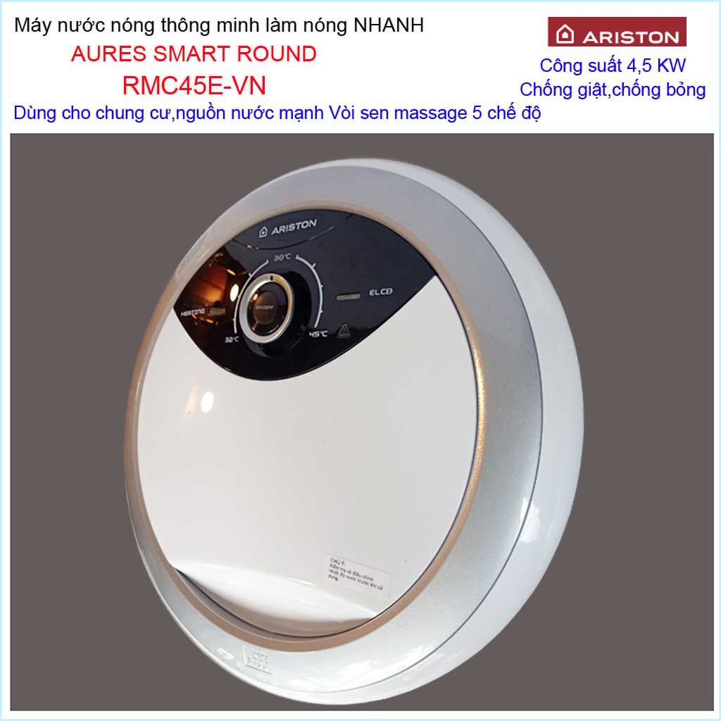 Máy nước nóng Ariston RMC45E-VN, máy nước nóng trực tiếp cho chung cư Aures Smart Round (không bơm)