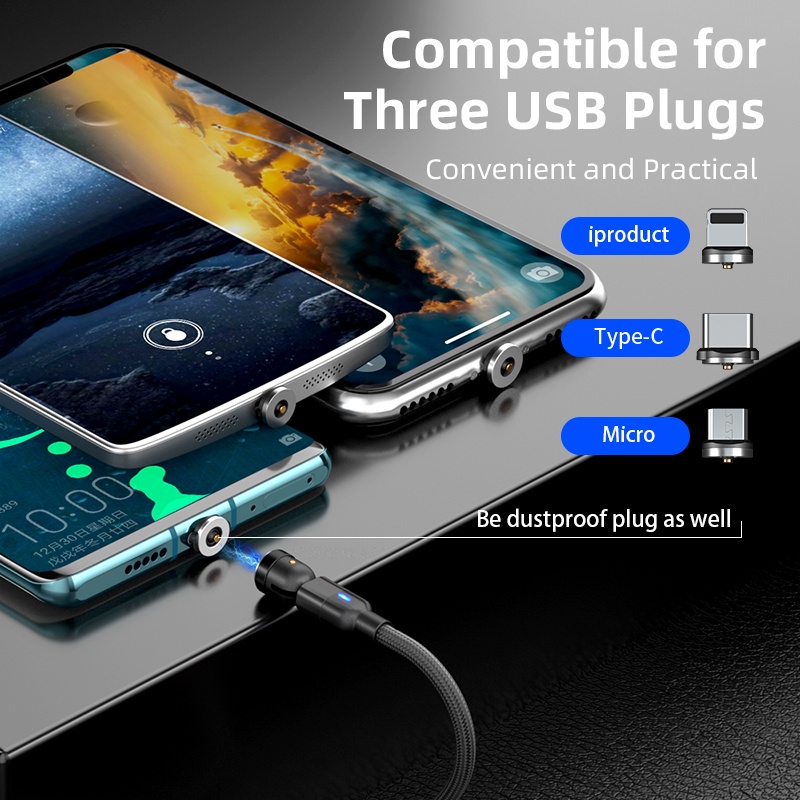 Cáp Sạc Nhanh AUFU Nam Châm 540 Độ Có Đèn LED Cho android