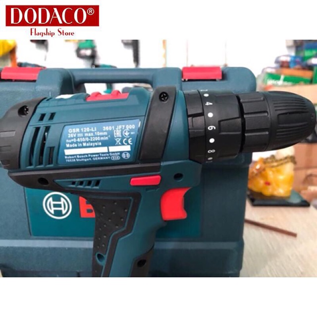 Máy khoan pin cầm tay BOSCH 26V máy vặn vít có 2 pin có búa DODACO DCT0008