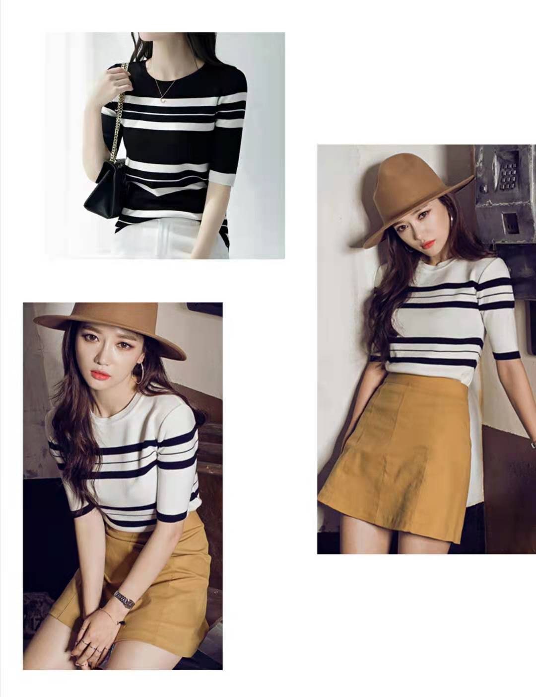 Áo Thun Nữ Ngắn Tay Cổ Tròn Sọc Ngang Thời Trang | BigBuy360 - bigbuy360.vn