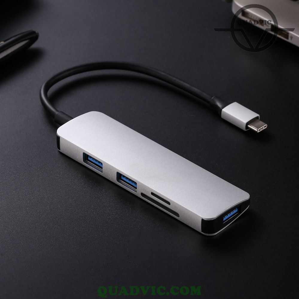 Hub chia USB Type-C 5 Cổng USB 3.0/ SD/ TF MicroSD Macbook Android Window N00377 QuadViC.com