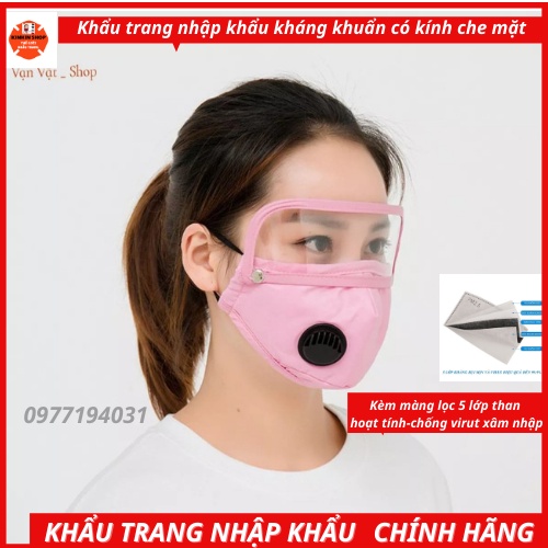 Khẩu trang kháng khuẩn có kính CHỐNG BỤI MỊN KÈM TẤM LỌC BỤI THAN HOẠT TÍNH PM2.5 dành cho nhân viên y tế