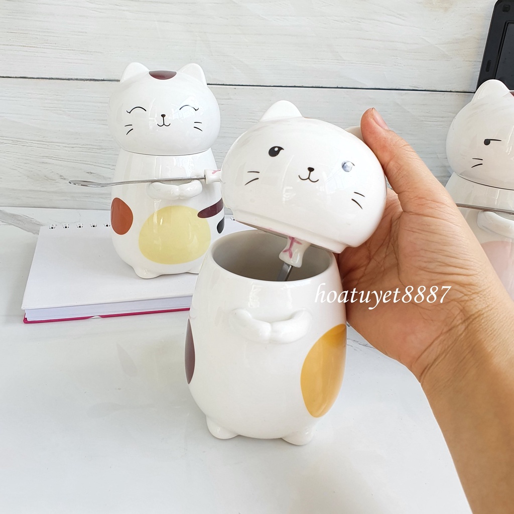 Ly cốc sứ mèo uống trà cà phê có biểu cảm dễ thương