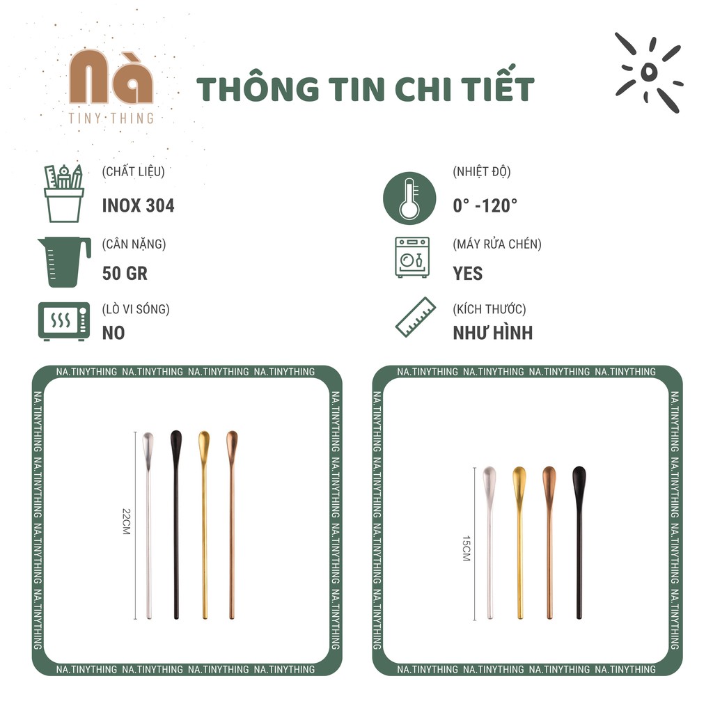 Thìa khuấy muỗng inox cao cấp cán tròn dài dùng pha cà phê,trà sữa, sinh tố NA0050