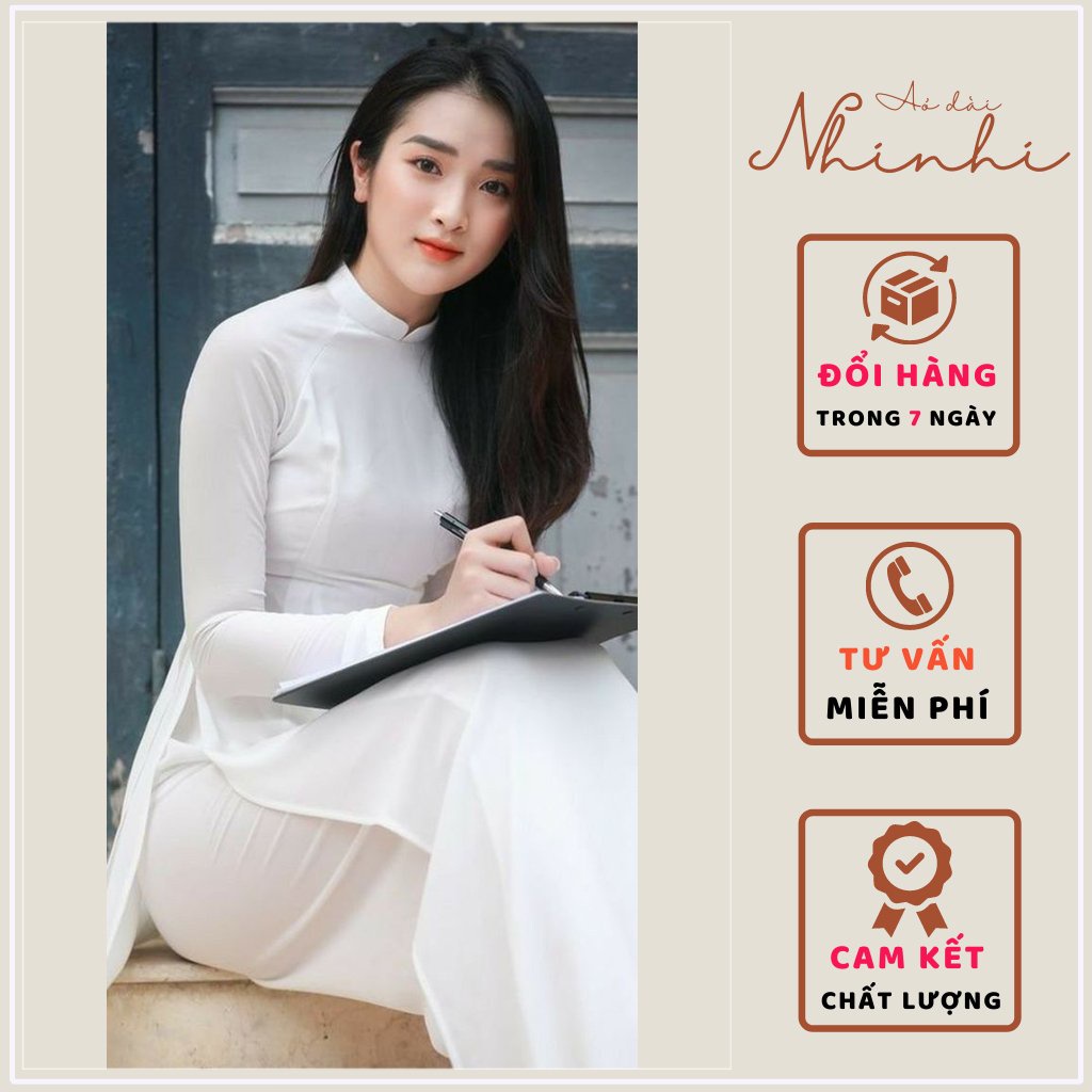 Áo dài trắng đi học truyền thống cổ vuông, áo dài nữ sinh NHINHI lụa Tây Thi