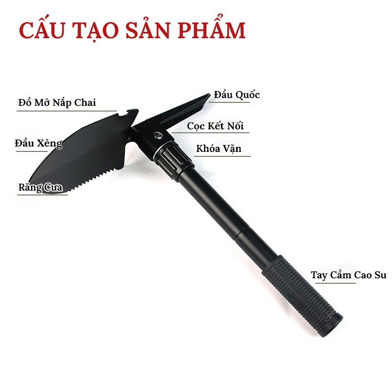 Cuốc Xẻng Đa Năng 4 in 1 - Gấp Gọn - Có Bao Đựng