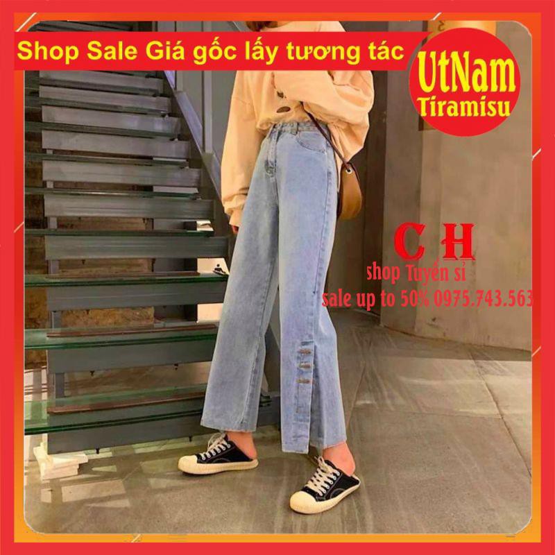 [Hàng Sẵn] Quần Jeans Nữ Ống Rộng Cạp Cao Xẻ Gấu Có Cúc Cài Dọc quần mặc được 2 kiểu cá tính phomg cách Ullzzang