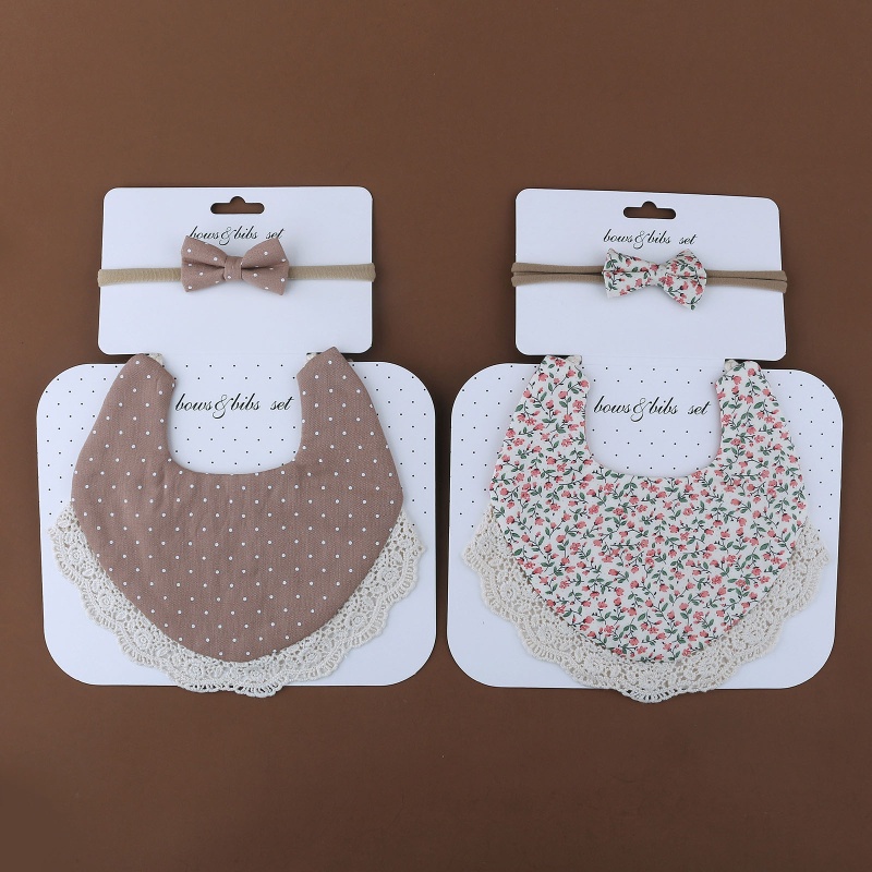 Set Khăn Yếm + Yếm + Băng Đô In Hoa Vintage Dành Cho Bé Gái