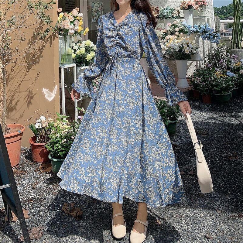 Đầm Dài Tay Cổ Chữ V Thiết Kế Mỏng Thời Trang Theo Phong Cách Hàn Quốc Cho Nữ