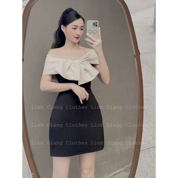Váy nơ đen trễ vai tk sang chảnh