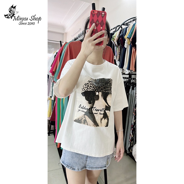 Áo thun nữ, áo phông cotton chất dày đẹp dáng thụng mặc giấu quần hình báo cá tính chất lừ QCL1 Minxu shop mã AO96