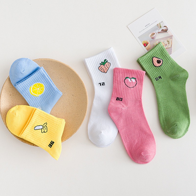 Tất Cổ Ngắn Dễ Thương Cotton Thêu Hình Trái Cây Nhiều Màu Sắc Thoáng Khí Mát Mẻ - Vớ Nữ Siêu Dễ Thương Cho Các Bạn Nữ